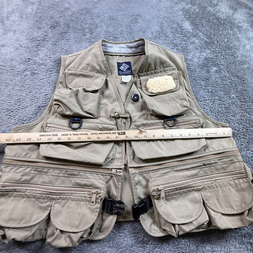 Vintage 90s Columbia PFG Fishing Vest Men's L Beige Heavy Canvas Outdoor - Picture 7 of 7